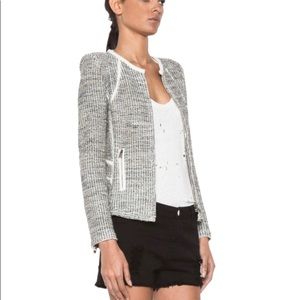 IRO Knit Fitted Jacket with Leather Trim and Pockets B9